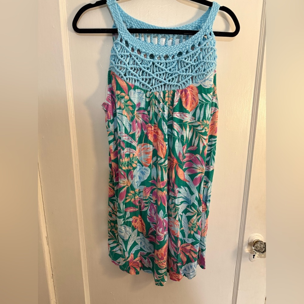 Terra & Sky Blue Crochet Floral Flowy Tunic